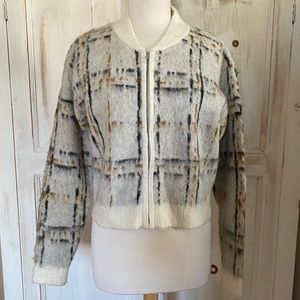 Current/Elliott The Bets Plaid Zip Front Sweater Cardigan Mohair Medium